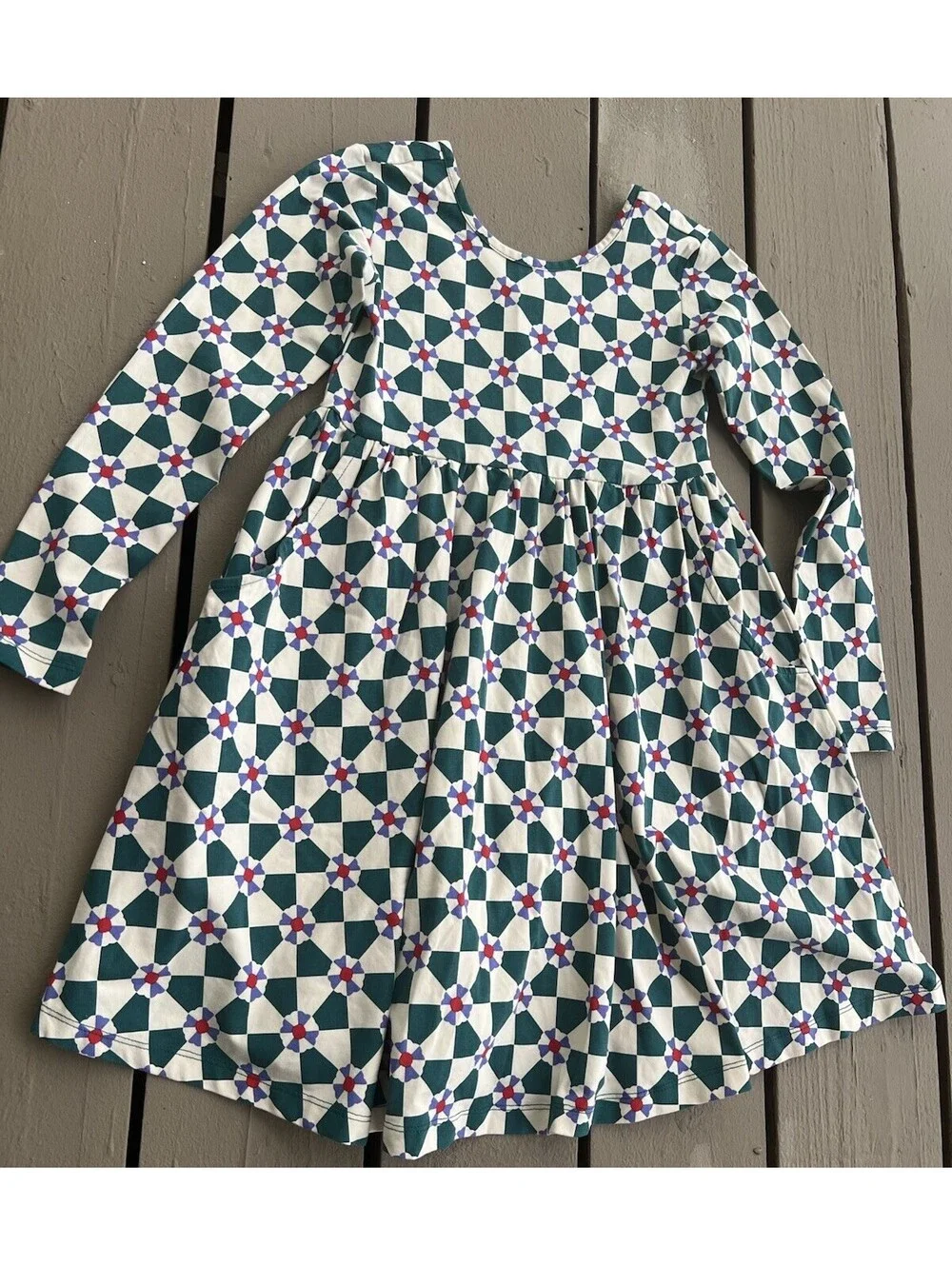Hanna Andersson Emerald Green Fit and Flare Long Sleeve Dress Size 8